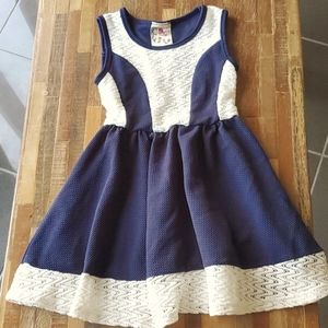Jenna & Jessie Girls' Navy Blue/White Chrochet Patterns Dress Size 7